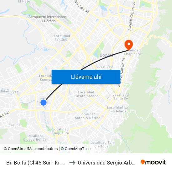 Br. Boitá (Cl 45 Sur - Kr 72m) to Universidad Sergio Arboleda map