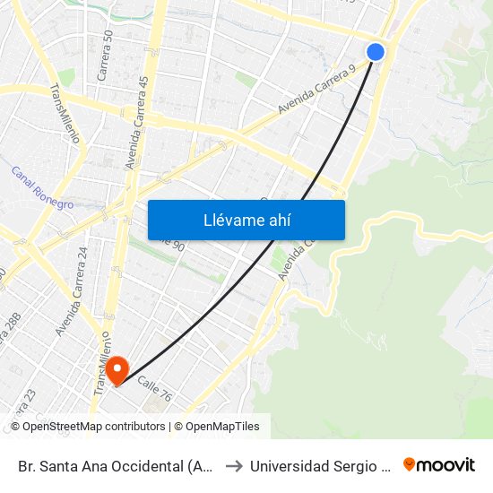 Br. Santa Ana Occidental (Ak 9 - Cl 115) to Universidad Sergio Arboleda map