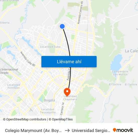 Colegio Marymount (Av. Boyacá - Cl 169b) to Universidad Sergio Arboleda map