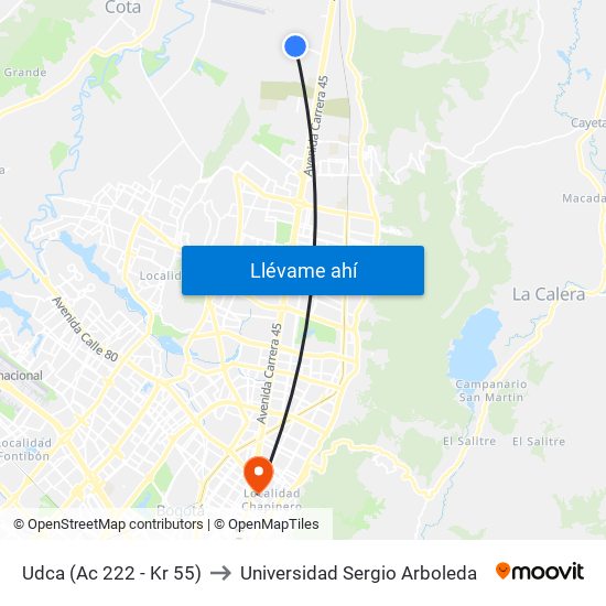 Udca (Ac 222 - Kr 55) to Universidad Sergio Arboleda map