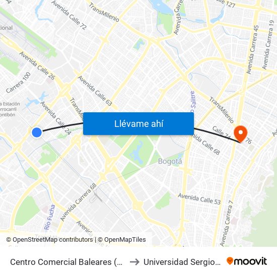 Centro Comercial Baleares (Ac 22 - Kr 82) to Universidad Sergio Arboleda map