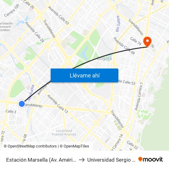 Estación Marsella (Av. Américas - Kr 69b) to Universidad Sergio Arboleda map