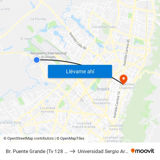 Br. Puente Grande (Tv 128 - Cl 17f) to Universidad Sergio Arboleda map