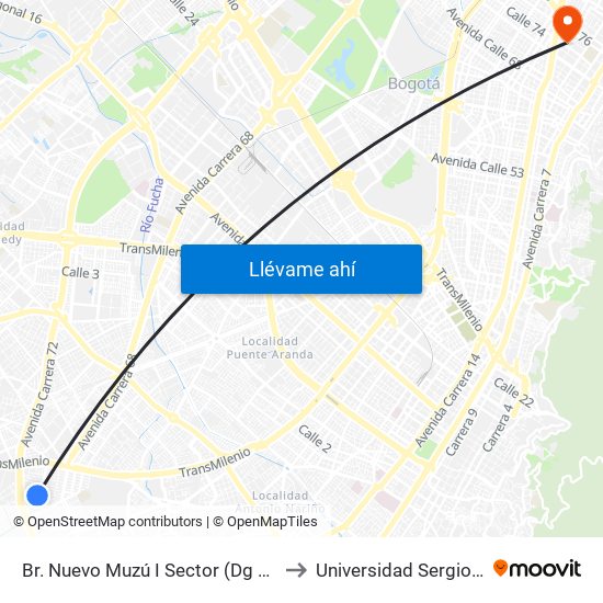 Br. Nuevo Muzú I Sector (Dg 51 Sur - Kr 54) to Universidad Sergio Arboleda map