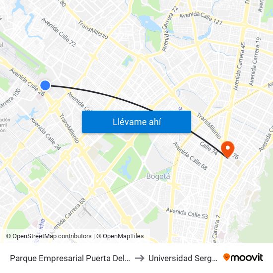 Parque Empresarial Puerta Del Sol (Tv 93 - Cl 51) to Universidad Sergio Arboleda map