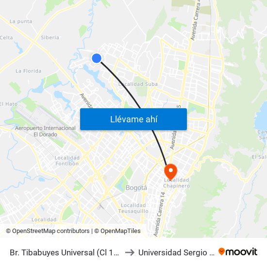 Br. Tibabuyes Universal (Cl 142 - Kr 129b) to Universidad Sergio Arboleda map