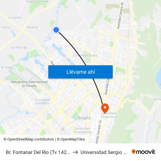 Br. Fontanar Del Río  (Tv 142 - Dg 150) to Universidad Sergio Arboleda map