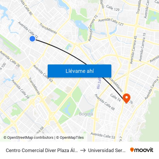 Centro Comercial Diver Plaza Álamos (Ak 96 - Cl 70) to Universidad Sergio Arboleda map