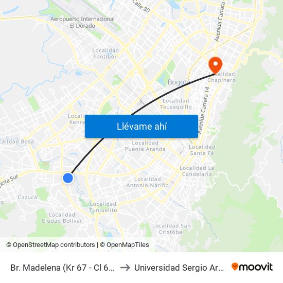 Br. Madelena (Kr 67 - Cl 60a Sur) to Universidad Sergio Arboleda map