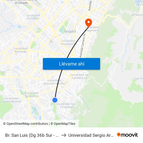 Br. San Luis (Dg 36b Sur - Kr 10a) to Universidad Sergio Arboleda map