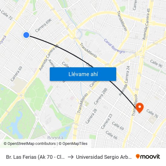 Br. Las Ferias (Ak 70 - Cl 71a) to Universidad Sergio Arboleda map