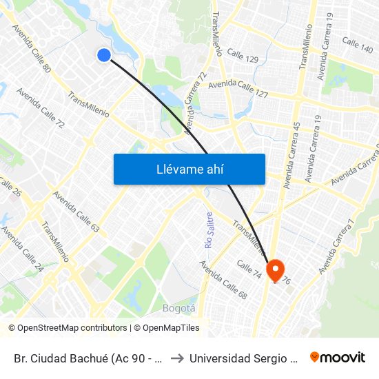 Br. Ciudad Bachué (Ac 90 - Kr 95f) (A) to Universidad Sergio Arboleda map