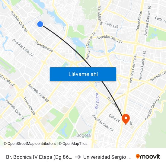 Br. Bochica IV Etapa (Dg 86a - Kr 101) to Universidad Sergio Arboleda map