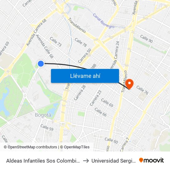 Aldeas Infantiles Sos Colombia (Ak 60 - Ac 64) to Universidad Sergio Arboleda map