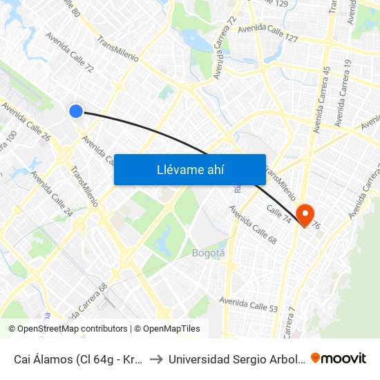 Cai Álamos (Cl 64g - Kr 92) to Universidad Sergio Arboleda map
