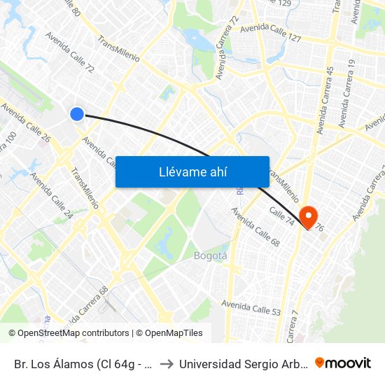 Br. Los Álamos (Cl 64g - Kr 92) to Universidad Sergio Arboleda map
