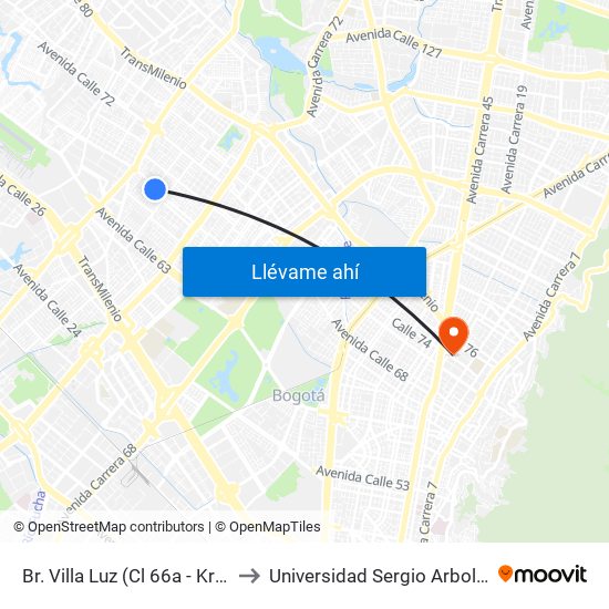 Br. Villa Luz (Cl 66a - Kr 78) to Universidad Sergio Arboleda map