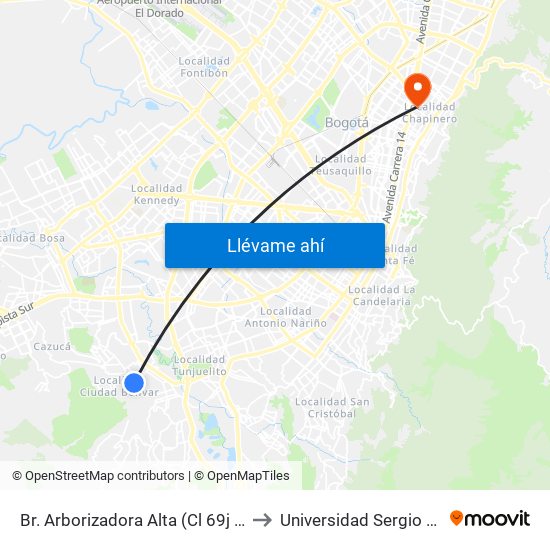 Br. Arborizadora Alta (Cl 69j Sur - Kr 32) to Universidad Sergio Arboleda map