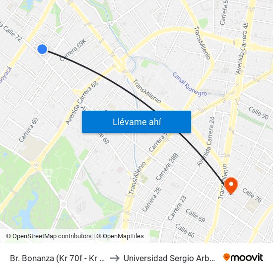 Br. Bonanza (Kr 70f - Kr 72a) to Universidad Sergio Arboleda map