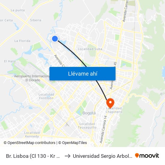 Br. Lisboa (Cl 130 - Kr 153) to Universidad Sergio Arboleda map