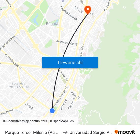 Parque Tercer Milenio (Ac 6 - Kr 12a) to Universidad Sergio Arboleda map