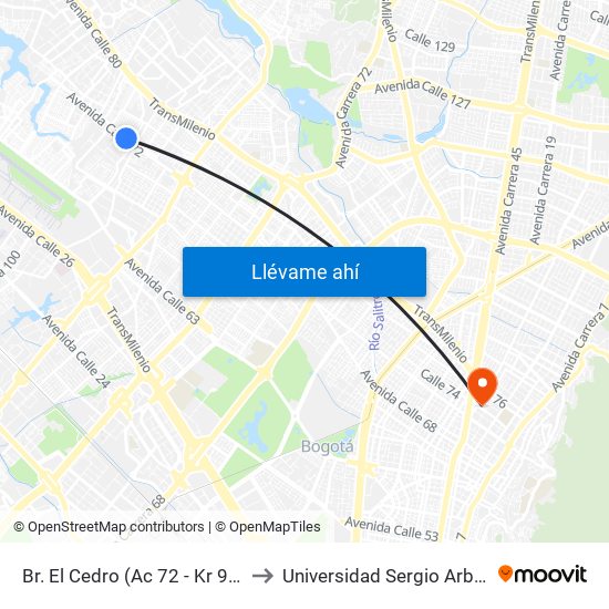 Br. El Cedro (Ac 72 - Kr 97) (A) to Universidad Sergio Arboleda map