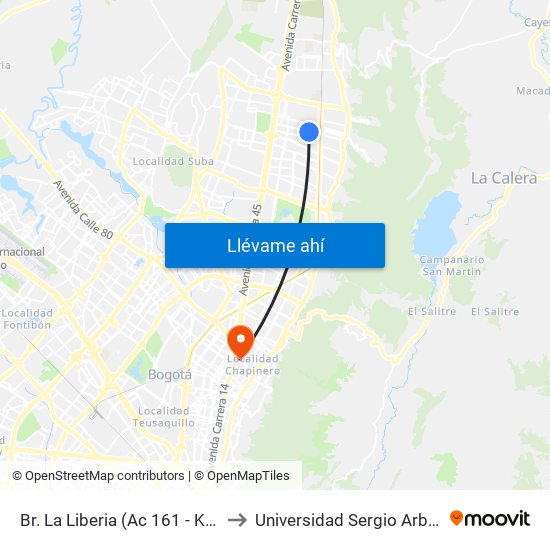 Br. La Liberia (Ac 161 - Kr 13b) to Universidad Sergio Arboleda map