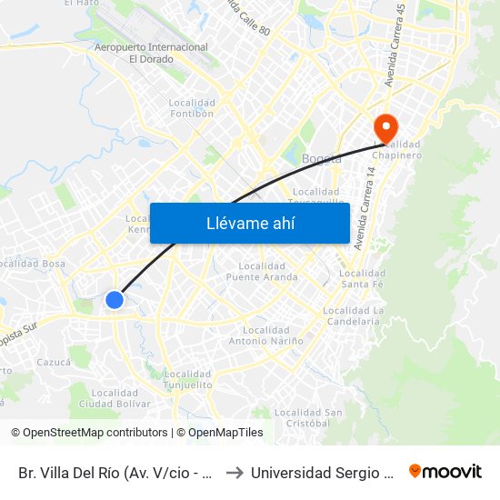 Br. Villa Del Río (Av. V/cio - Cl 54b Sur) to Universidad Sergio Arboleda map