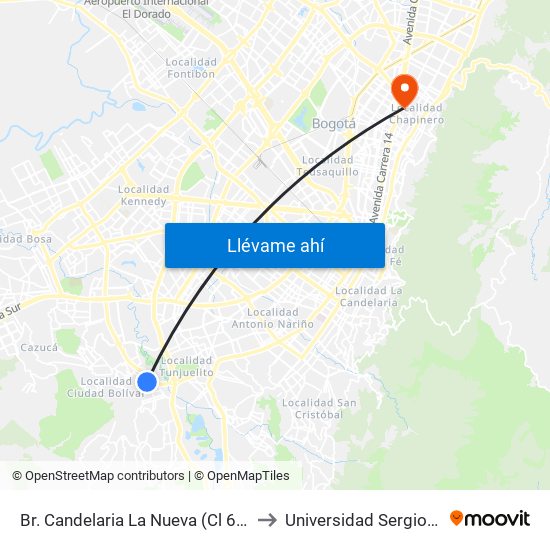 Br. Candelaria La Nueva (Cl 64 Sur - Kr 23) to Universidad Sergio Arboleda map