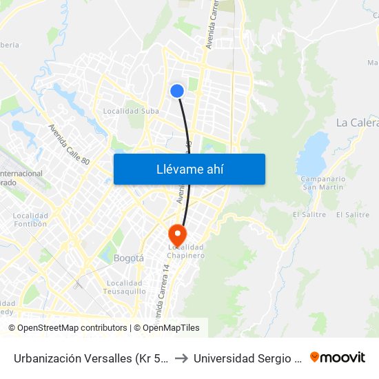 Urbanización Versalles (Kr 56 - Cl 152b) to Universidad Sergio Arboleda map