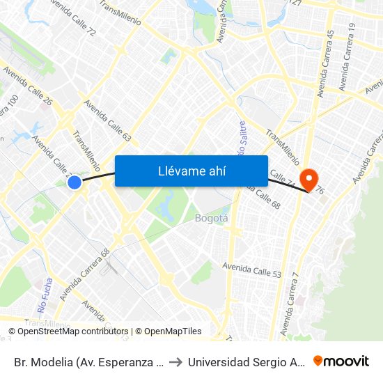 Br. Modelia (Av. Esperanza - Kr 72b) to Universidad Sergio Arboleda map