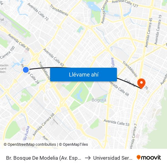 Br. Bosque De Modelia (Av. Esperanza - Av. C. De Cali) to Universidad Sergio Arboleda map