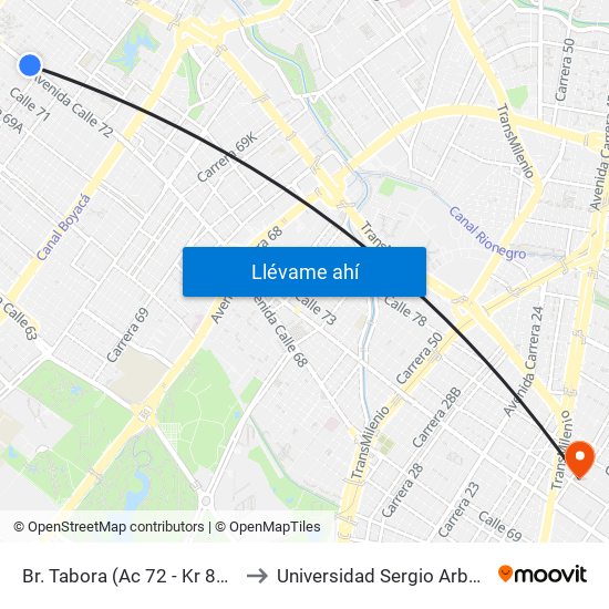 Br. Tabora (Ac 72 - Kr 80) (A) to Universidad Sergio Arboleda map