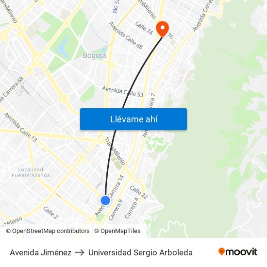Avenida Jiménez to Universidad Sergio Arboleda map