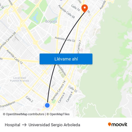 Hospital to Universidad Sergio Arboleda map