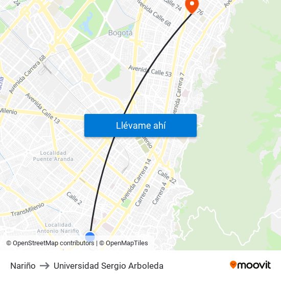 Nariño to Universidad Sergio Arboleda map