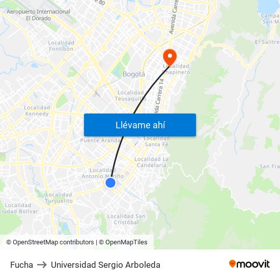 Fucha to Universidad Sergio Arboleda map
