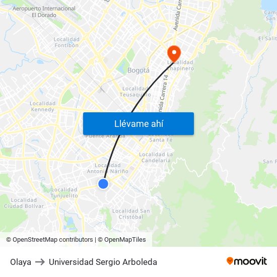 Olaya to Universidad Sergio Arboleda map