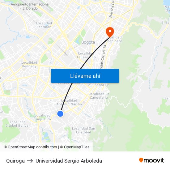 Quiroga to Universidad Sergio Arboleda map