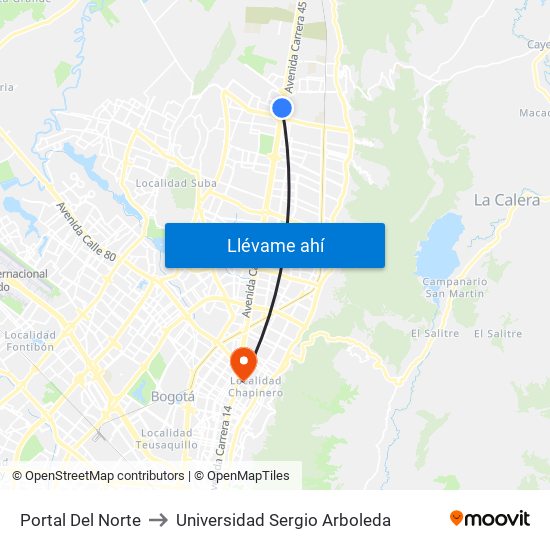 Portal Del Norte to Universidad Sergio Arboleda map