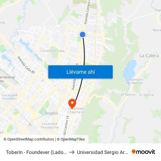 Toberín - Foundever (Lado Norte) to Universidad Sergio Arboleda map