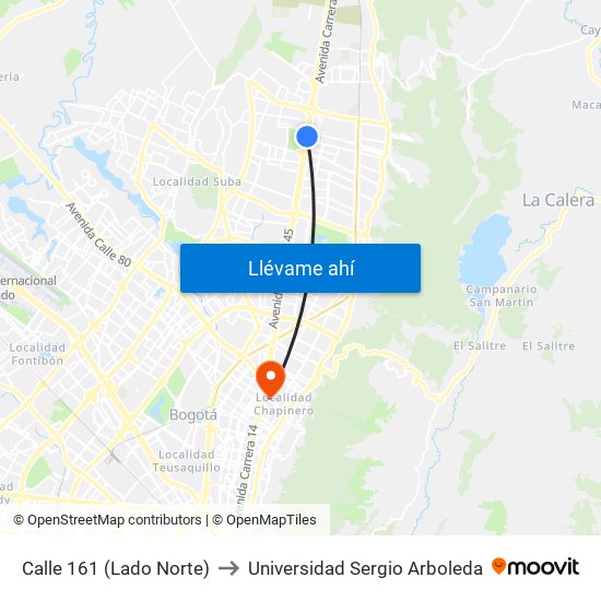 Calle 161 (Lado Norte) to Universidad Sergio Arboleda map