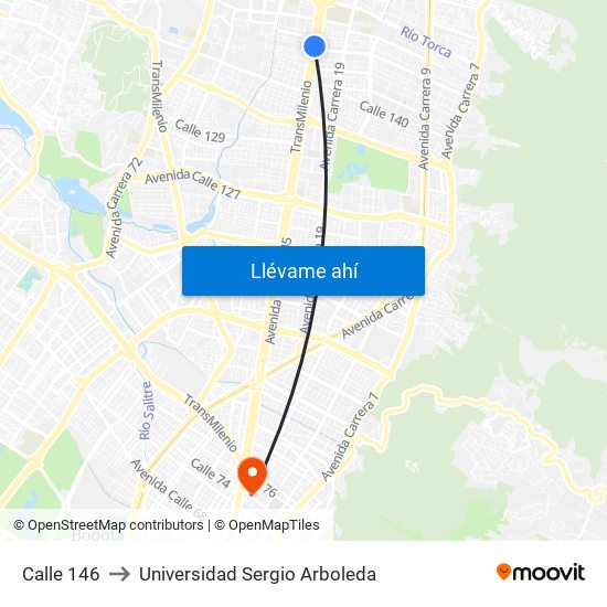 Calle 146 to Universidad Sergio Arboleda map
