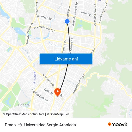 Prado to Universidad Sergio Arboleda map