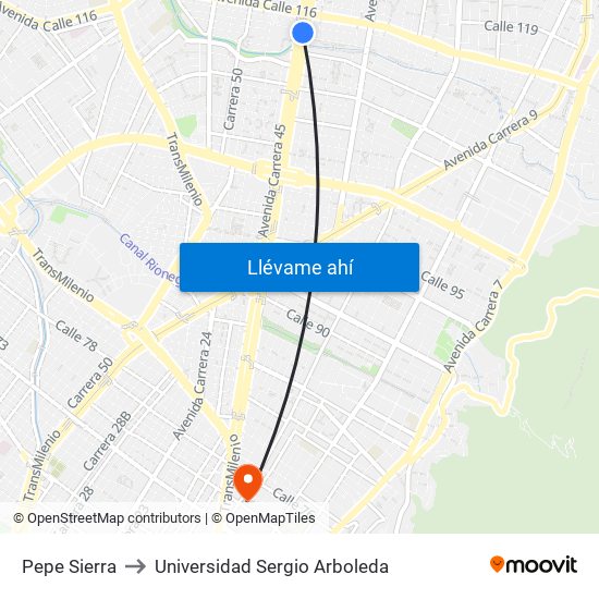Pepe Sierra to Universidad Sergio Arboleda map