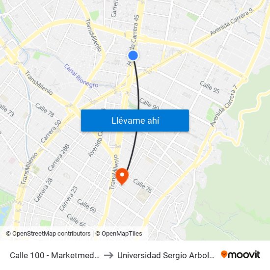 Calle 100 - Marketmedios to Universidad Sergio Arboleda map