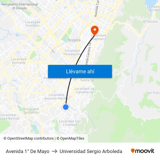 Avenida 1° De Mayo to Universidad Sergio Arboleda map