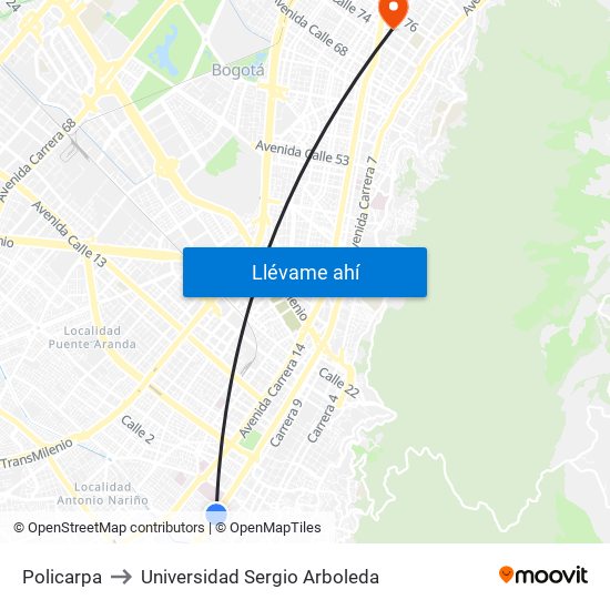 Policarpa to Universidad Sergio Arboleda map