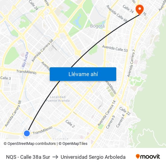 NQS - Calle 38a Sur to Universidad Sergio Arboleda map