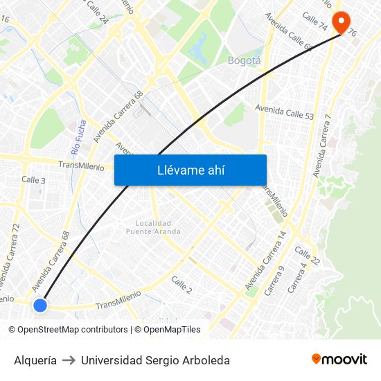 Alquería to Universidad Sergio Arboleda map